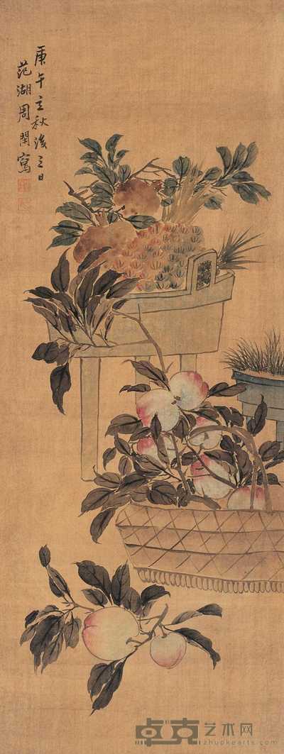 周闲 1870年作 吉寿清供 立轴 110×38cm